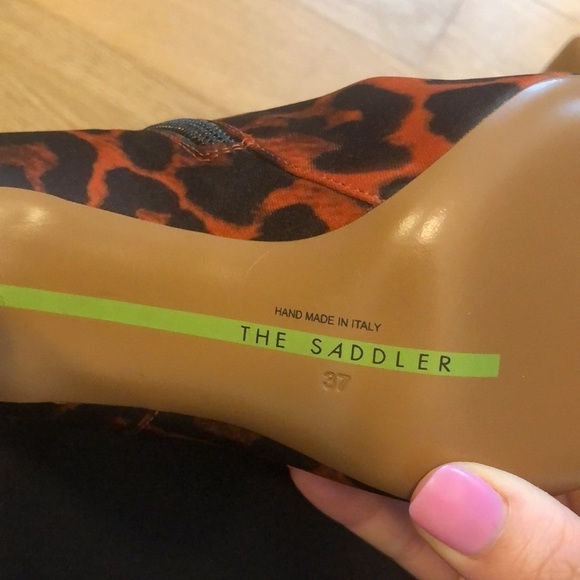 The Saddler | NWOB Mid Calf Red Leopard Print Satin Square Toe Boot - Size IT37 - Picture 7 of 8